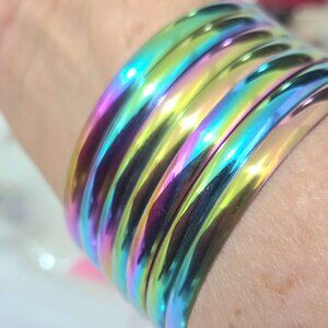 7PCS Women Stainless Steel Rainbow Bangle Bracelet Set Multicolor Stackable